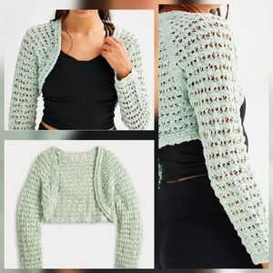 Sugar Moon Sage Green Open Stitch Crochet Bolero Shrug - XS
